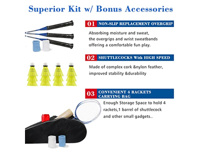 Badminton Rackets Set of 4 for Backyard Sports