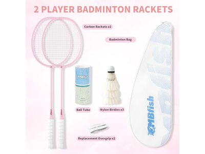 Badminton Racket Set with 2 Carbon Fiber Rackets